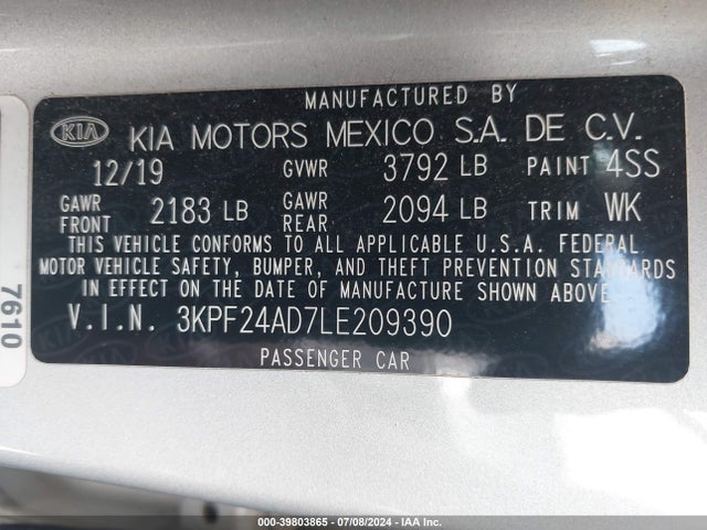 KIA Forte Lxs 2020 3KPF24AD7LE209390 Image 9
