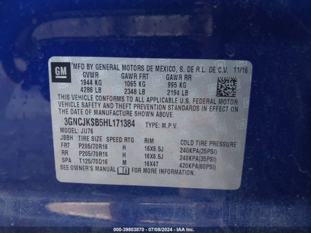 3GNCJKSB5HL171384 Chevrolet TRAX LS