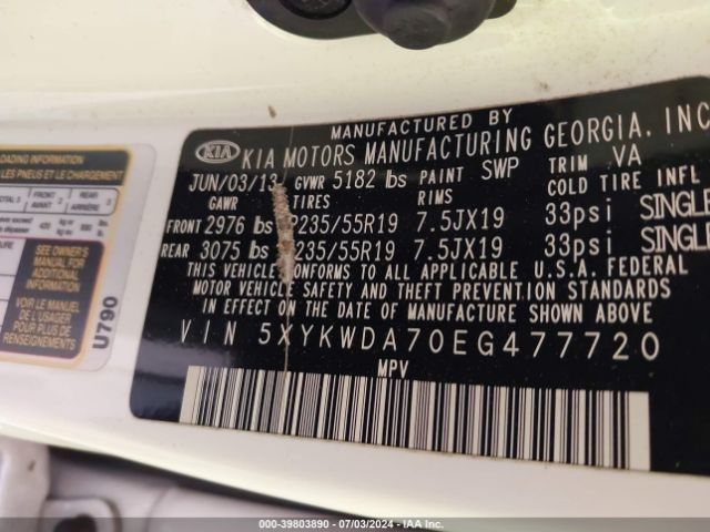 5XYKWDA70EG477720 KIA Sorento Sx V6