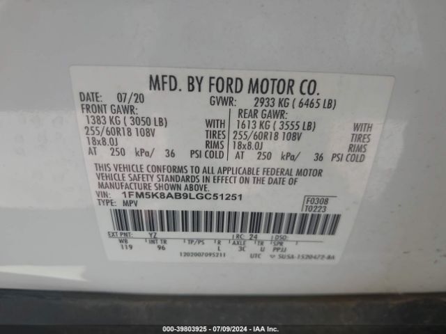 1FM5K8AB9LGC51251 Ford Police Interceptor Utility