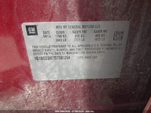 1G1BG5SM7G7301294 Chevrolet Cruze Premier Auto