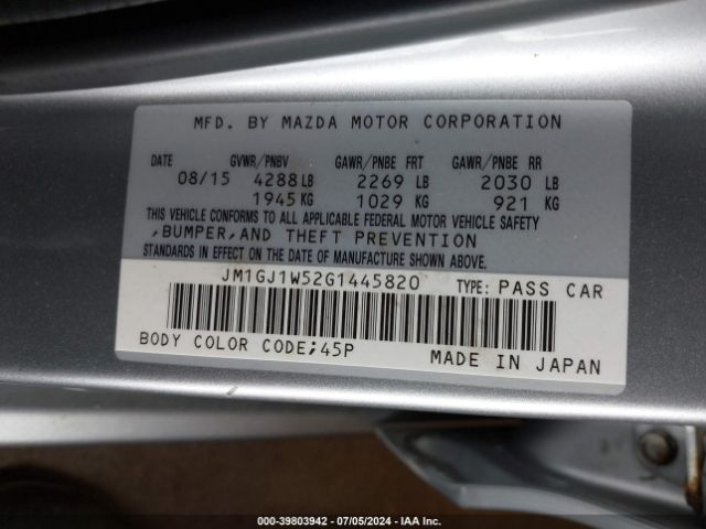 JM1GJ1W52G1445820 Mazda Mazda6 I Grand Touring