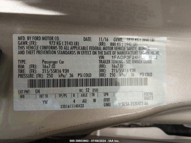 Ford FOCUS SE 2017 1FADP3F24HL204632 Image 9