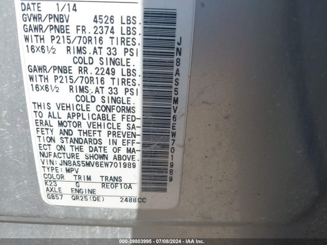 Nissan Rogue Select S 2014 JN8AS5MV6EW701989 Image 9