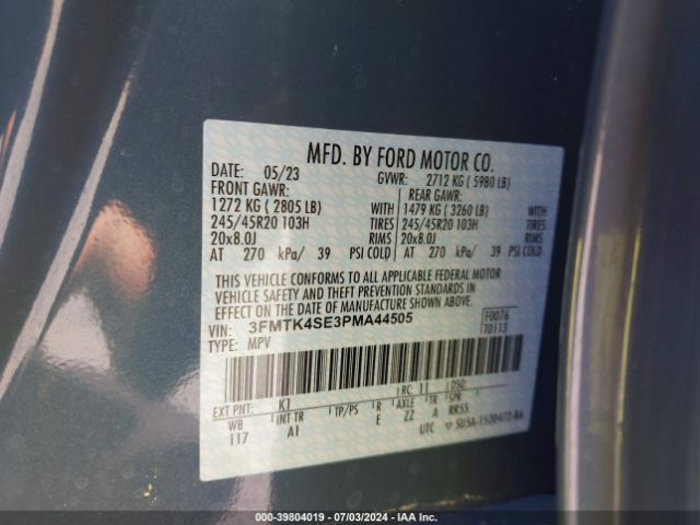 3FMTK4SE3PMA44505 Ford Mustang Mach-e Gt