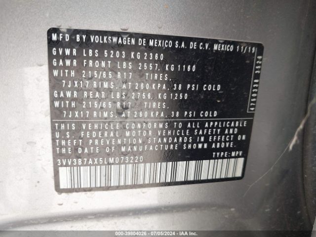 3VV3B7AX5LM073220 Volkswagen Tiguan
