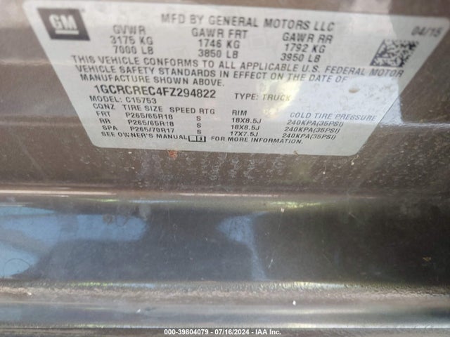 Chevrolet Silverado 1500 1lt 2015 1GCRCREC4FZ294822 Image 9