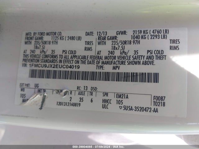 Ford Escape Titanium 2014 1FMCU9JX2EUC04019 Image 9