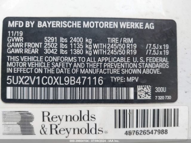 5UX2V1C0XL9B47116 BMW X4 Xdrive30i