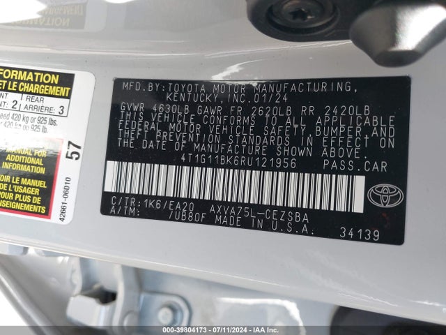 Toyota CAMRY SE 2024 4T1G11BK6RU121956 Image 9