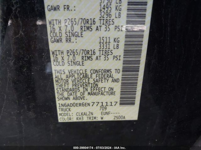 1N6AD0ER6EN771117 Nissan Frontier Sv