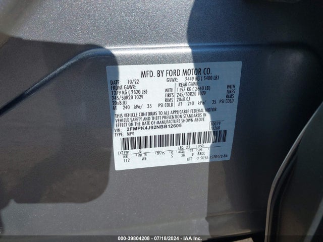 Ford Edge St-line 2022 2FMPK4J92NBB12605 Image 9