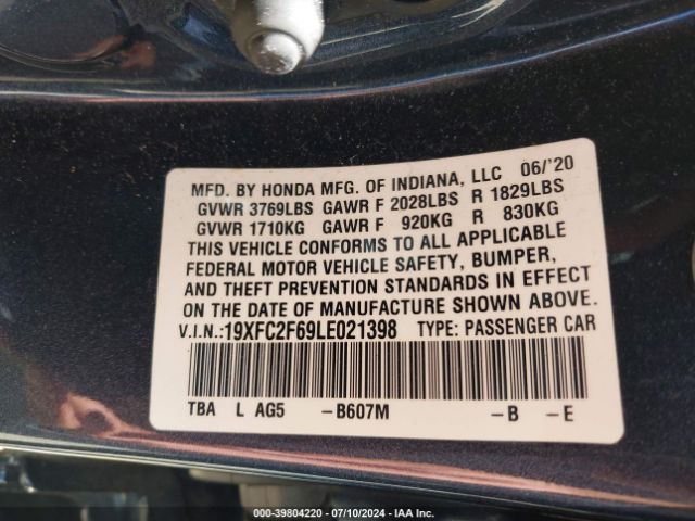 19XFC2F69LE021398 Honda Civic Lx