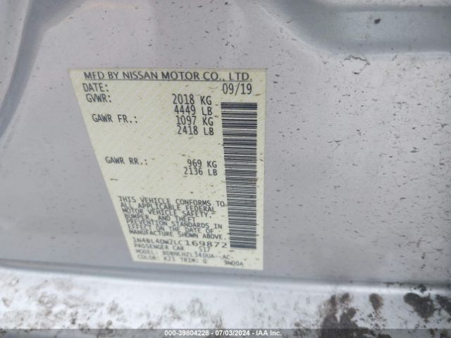 1N4BL4DW2LC169872 Nissan Altima Sv Intelligent Awd