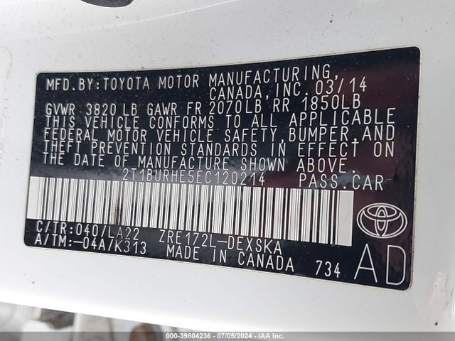 Toyota Corolla S Premium 2014 2T1BURHE5EC120214 Image 9