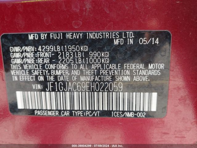JF1GJAC69EH022059 Subaru Impreza 2.0i Premium