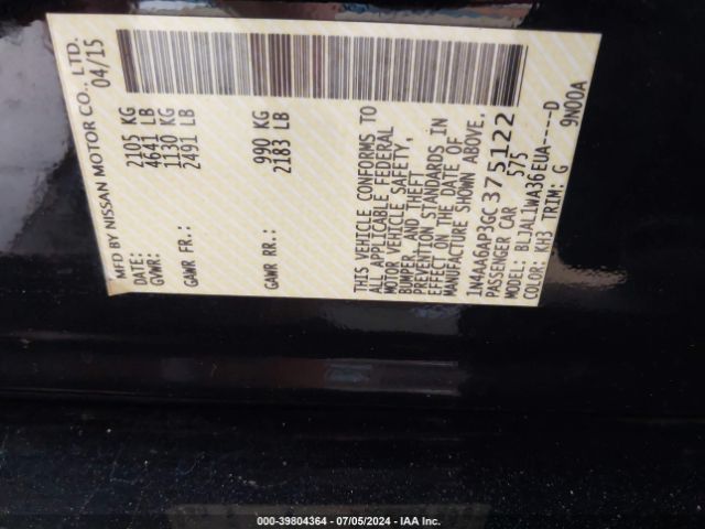 2016 NISSAN MAXIMA 1N4AA6AP3GC375122 Photo 8
