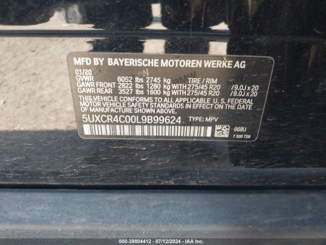 5UXCR4C00L9B99624 BMW X5 Sdrive40i
