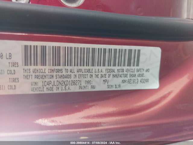 1C4PJLDN2KD128271 Jeep Cherokee Limited Fwd