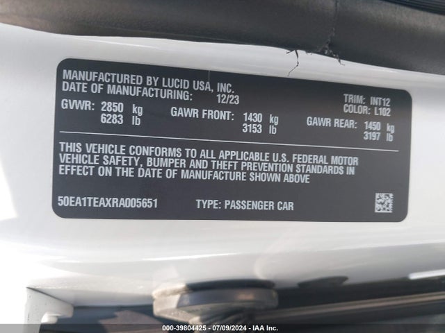 Lucid Air Touring 2024 50EA1TEAXRA005651 Image 9