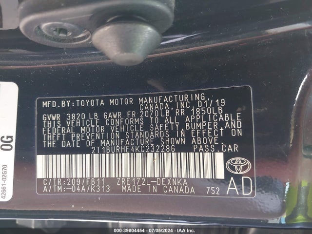 Toyota COROLLA LE 2019 2T1BURHE4KC232286 Image 9