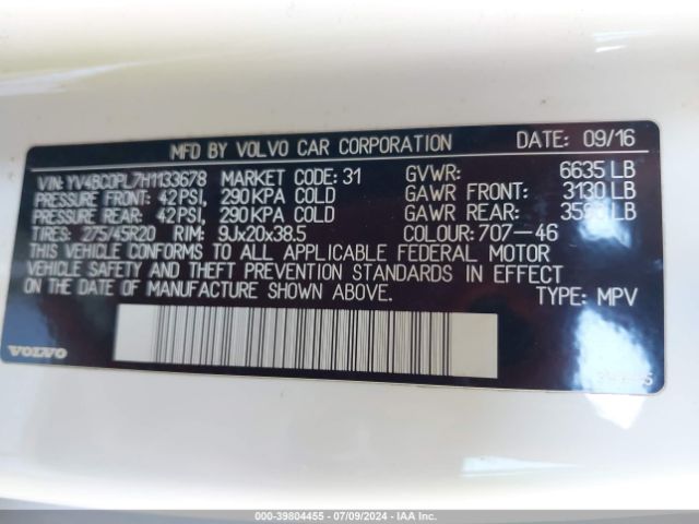 2017 VOLVO XC90 HYBRID YV4BC0PL7H1133678 Photo 8