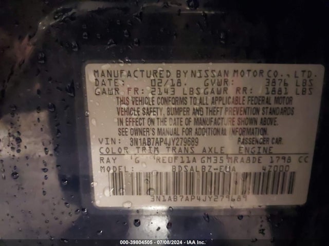Nissan SENTRA S 2018 3N1AB7AP4JY279689 Image 9