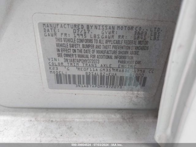 3N1AB7AP0HY372073 Nissan SENTRA S