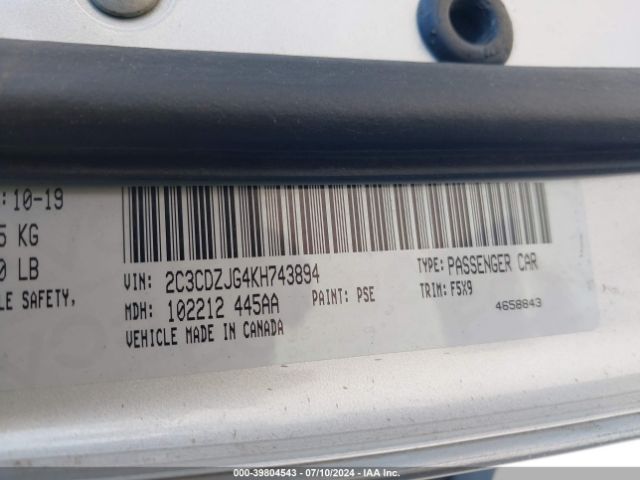 2C3CDZJG4KH743894 Dodge Challenger Gt