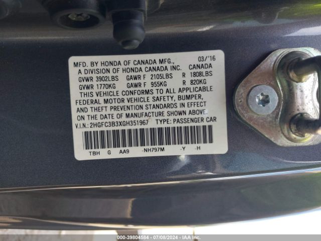 2HGFC3B3XGH351967 Honda Civic Ex-t