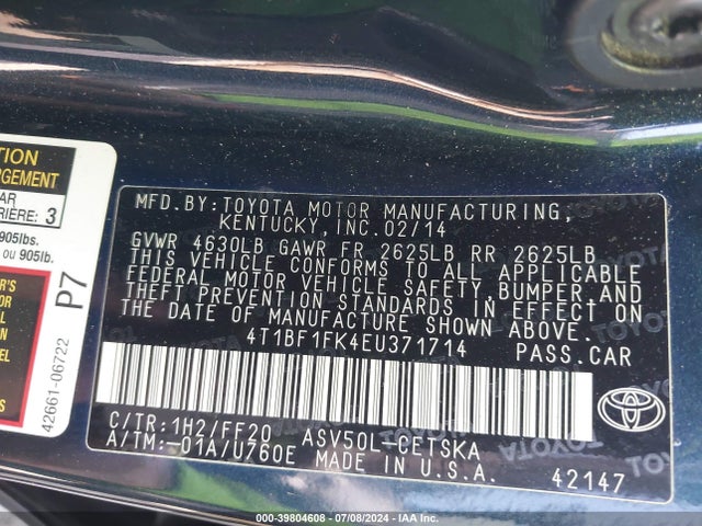 Toyota CAMRY SE 2014 4T1BF1FK4EU371714 Image 9