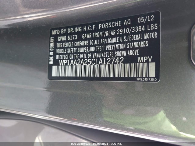 2012 PORSCHE CAYENNE WP1AA2A25CLA12742 Photo 8