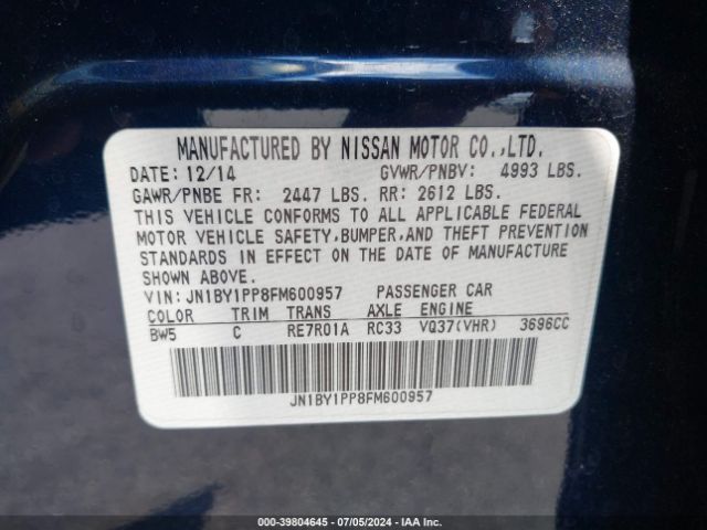 JN1BY1PP8FM600957 Infiniti Q70l 3.7