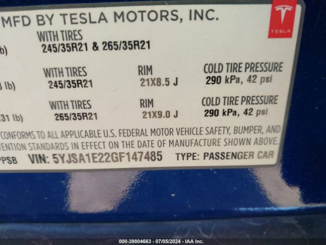 5YJSA1E22GF147485 Tesla Model S 60d/70d/75d/85d/90d