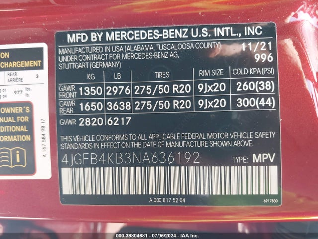 4JGFB4KB3NA636192 Mercedes-Benz Gle 350 4matic