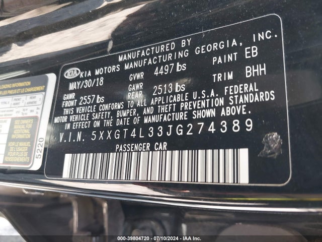 KIA Optima Lx 2018 5XXGT4L33JG274389 Image 9
