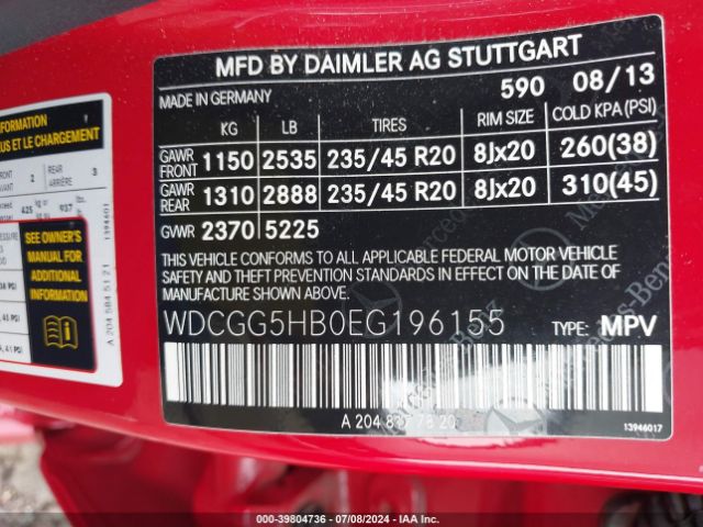 WDCGG5HB0EG196155 Mercedes-Benz GLK 350