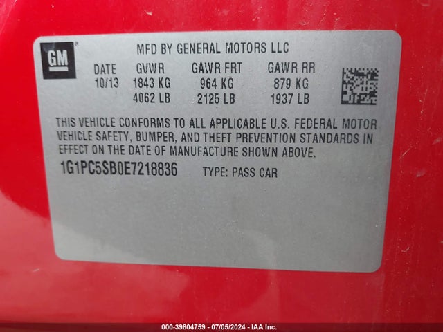 Chevrolet Cruze 1lt Auto 2014 1G1PC5SB0E7218836 Image 9