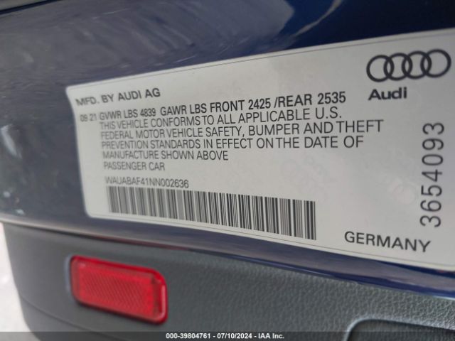 WAUABAF41NN002636 Audi A4 Premium 40 Tfsi Quattro S Tronic