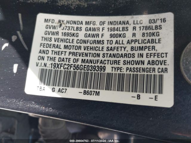 19XFC2F56GE039399 Honda Civic Lx