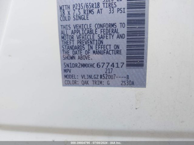 5N1DR2MMXHC677417 Nissan Pathfinder Sl