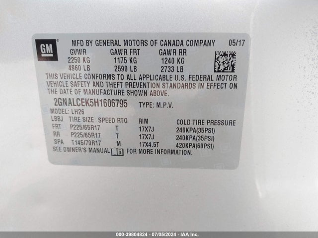 Chevrolet EQUINOX LT 2017 2GNALCEK5H1606795 Image 9