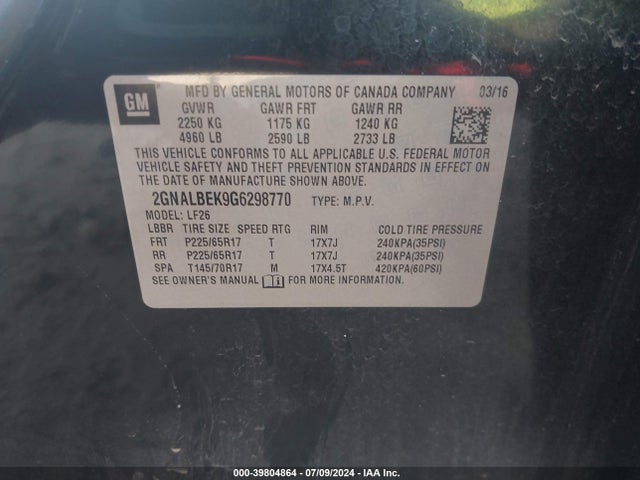 Chevrolet EQUINOX LS 2016 2GNALBEK9G6298770 Image 9