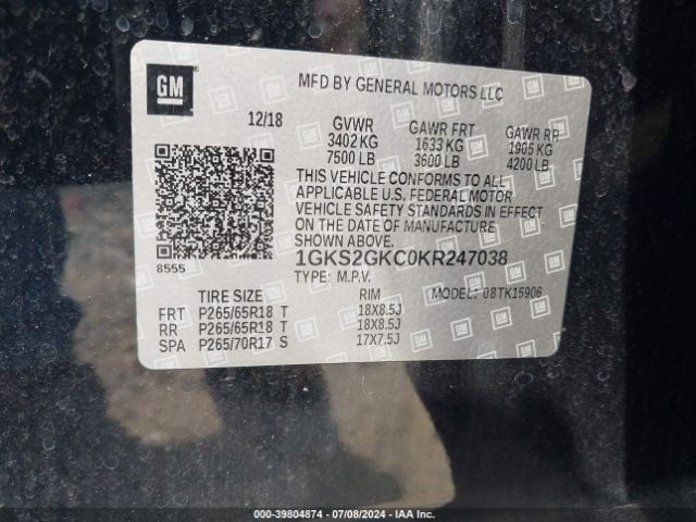 1GKS2GKC0KR247038 GMC Yukon Xl Slt