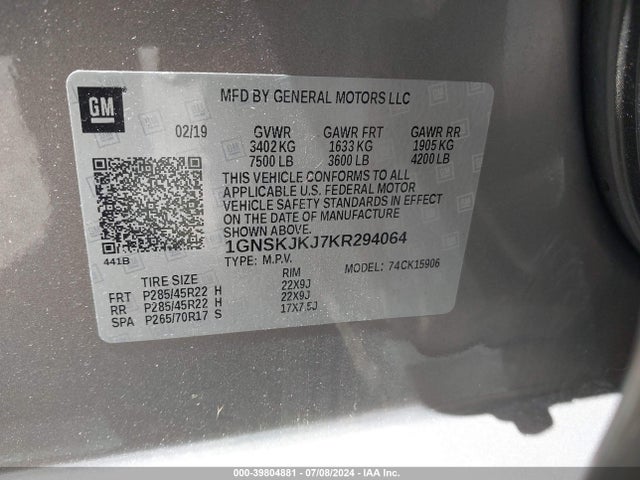 Chevrolet Suburban Premier 2019 1GNSKJKJ7KR294064 Image 9