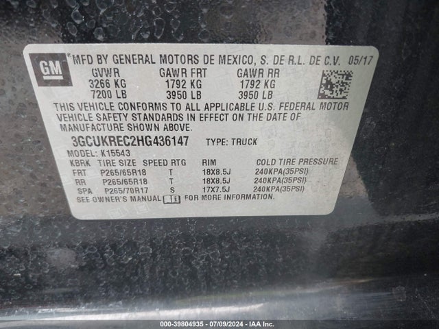 Chevrolet Silverado 1500 2lt 2017 3GCUKREC2HG436147 Image 9