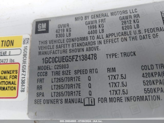 1GC0CUEG5FZ138478 Chevrolet Silverado 2500hd Wt