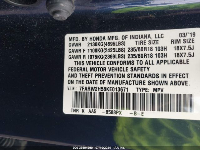 7FARW2H58KE013671 Honda CR-V EX