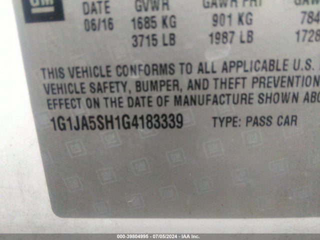 Chevrolet Sonic Ls Auto 2016 1G1JA5SH1G4183339 Image 9