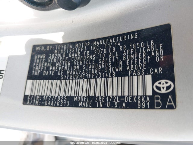 Toyota Corolla S Plus 2015 5YFBURHE1FP231408 Image 9